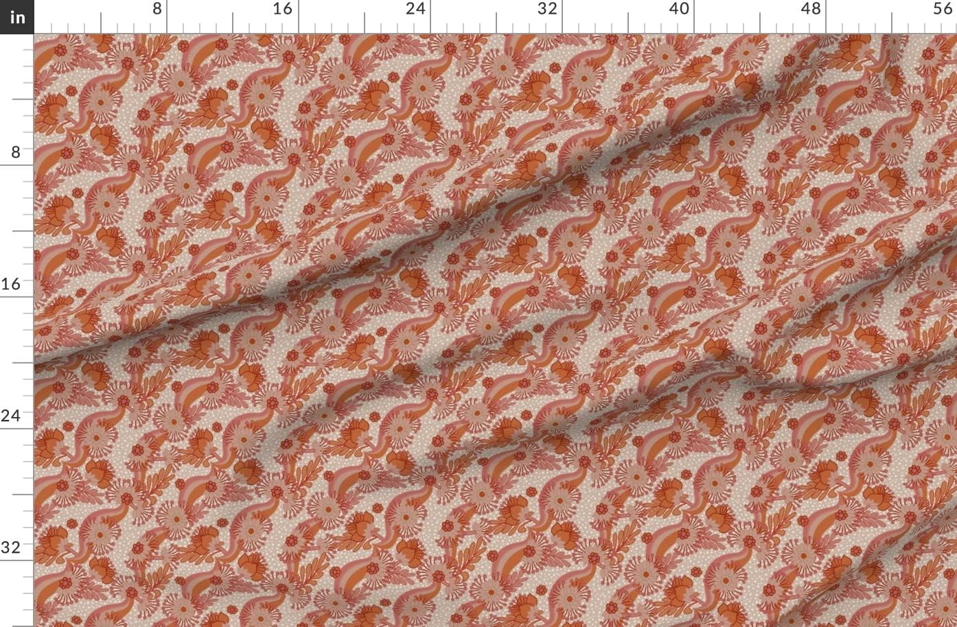 Spoonflower Fabric - Vintage Flowers Orange On Sand Psychedelic 1960S Flower Power Printed on Organic Cotton Sateen Fabric by The Yard - Sewing Quilting Apparel Home Decor