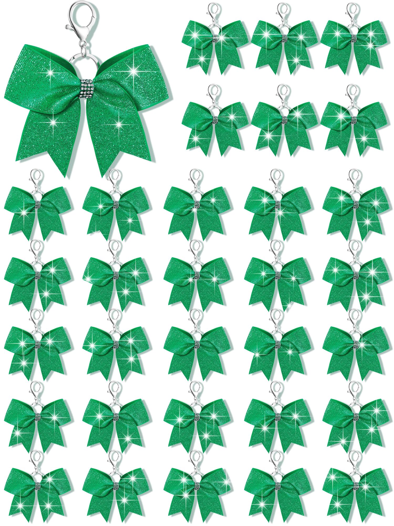 Tondiamo Cheer Bow Keychain Cheer Keychain with Rhinestone Cheerleader Keyrings for Team Gift Cheerleading Sports Accessory, glitter green, 4.9 inches x 1.6 inches