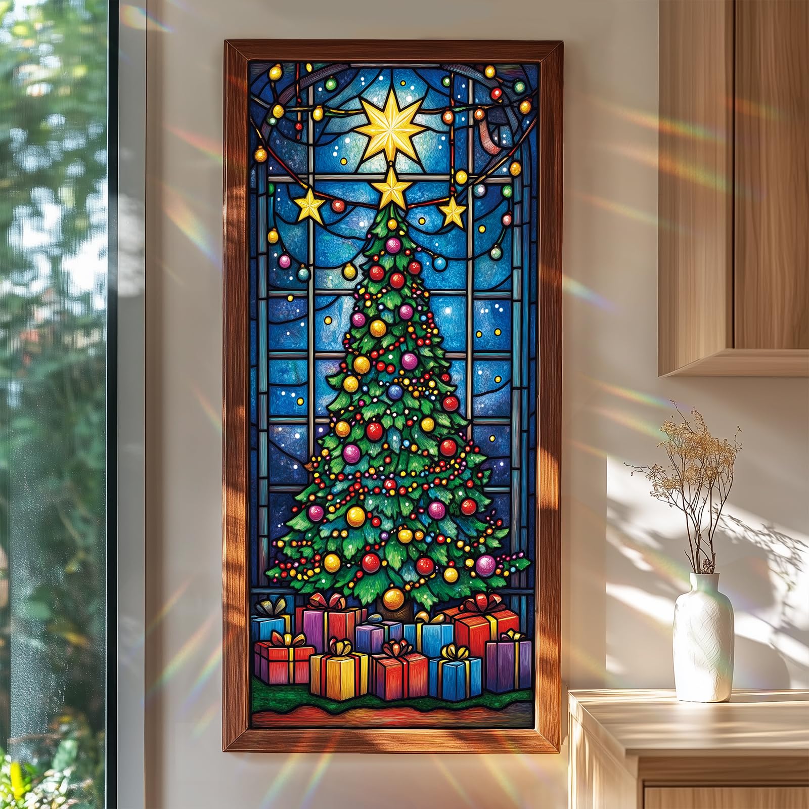 Film de fenêtre amovible contre le vis-à-vis avec motif sapin de Noël festif