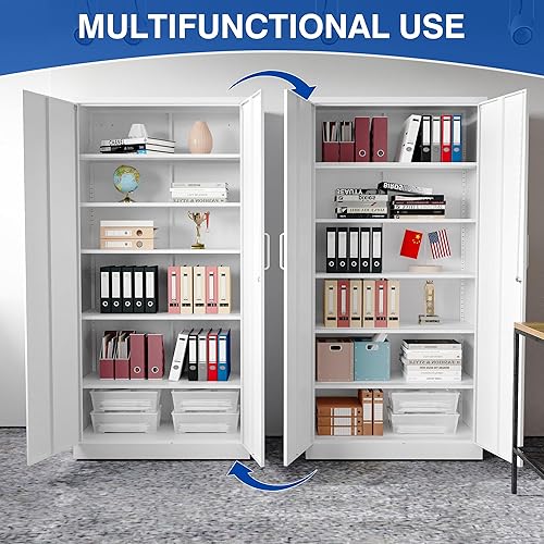 Vista 27 de Armario de almacenamiento de metal, armario de metal de 72 pulgadas, armario de acero alto blanco de 72 pulgadas, armario de empleados con estantes