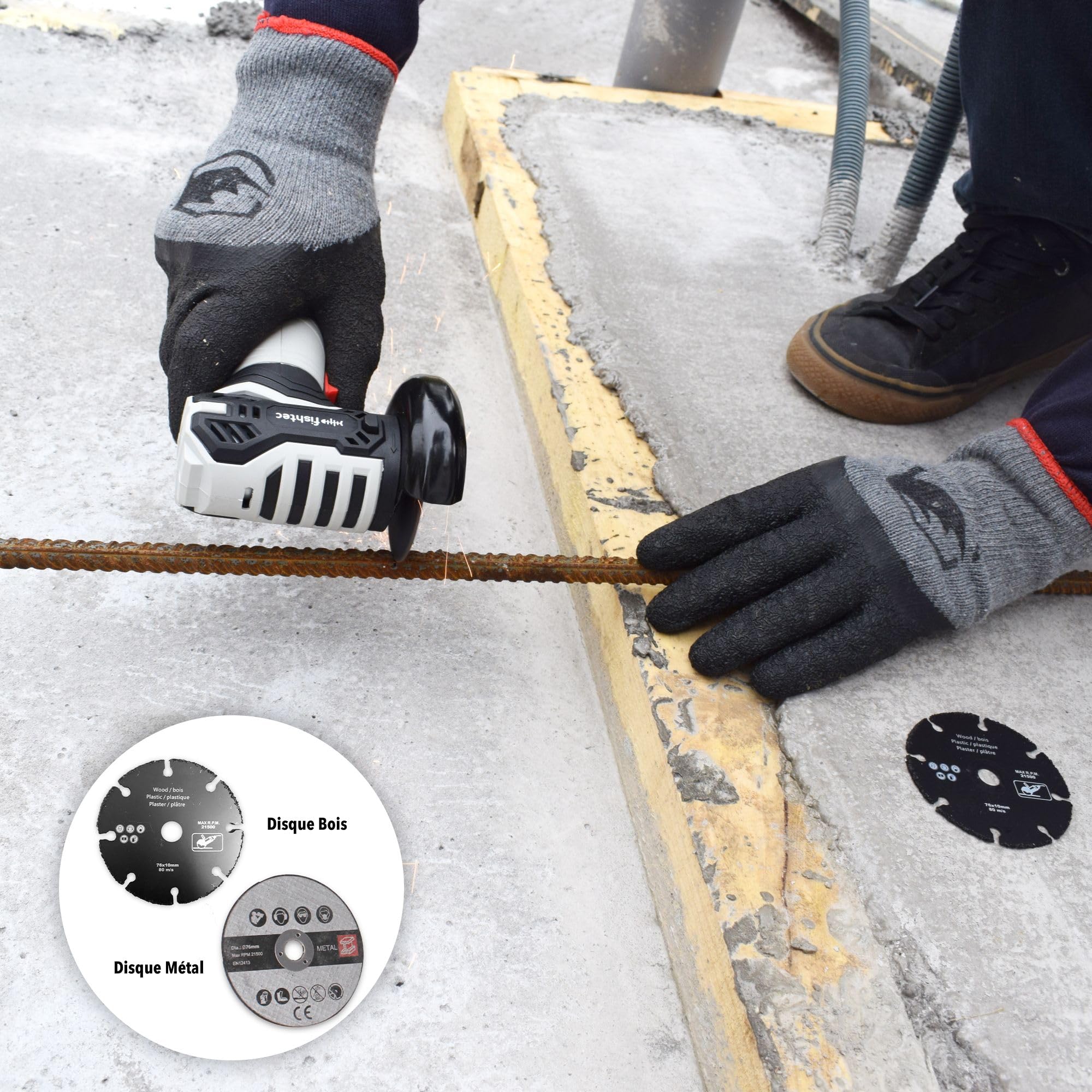 FISHTEC - Mini meuleuse d'angle sans fil 12 V - Disques 76 mm bois métal 19500 tr/min - Batterie rechargeable 1500 mAh compacte 0,9 kg - Découpe précise travaux de bricolage