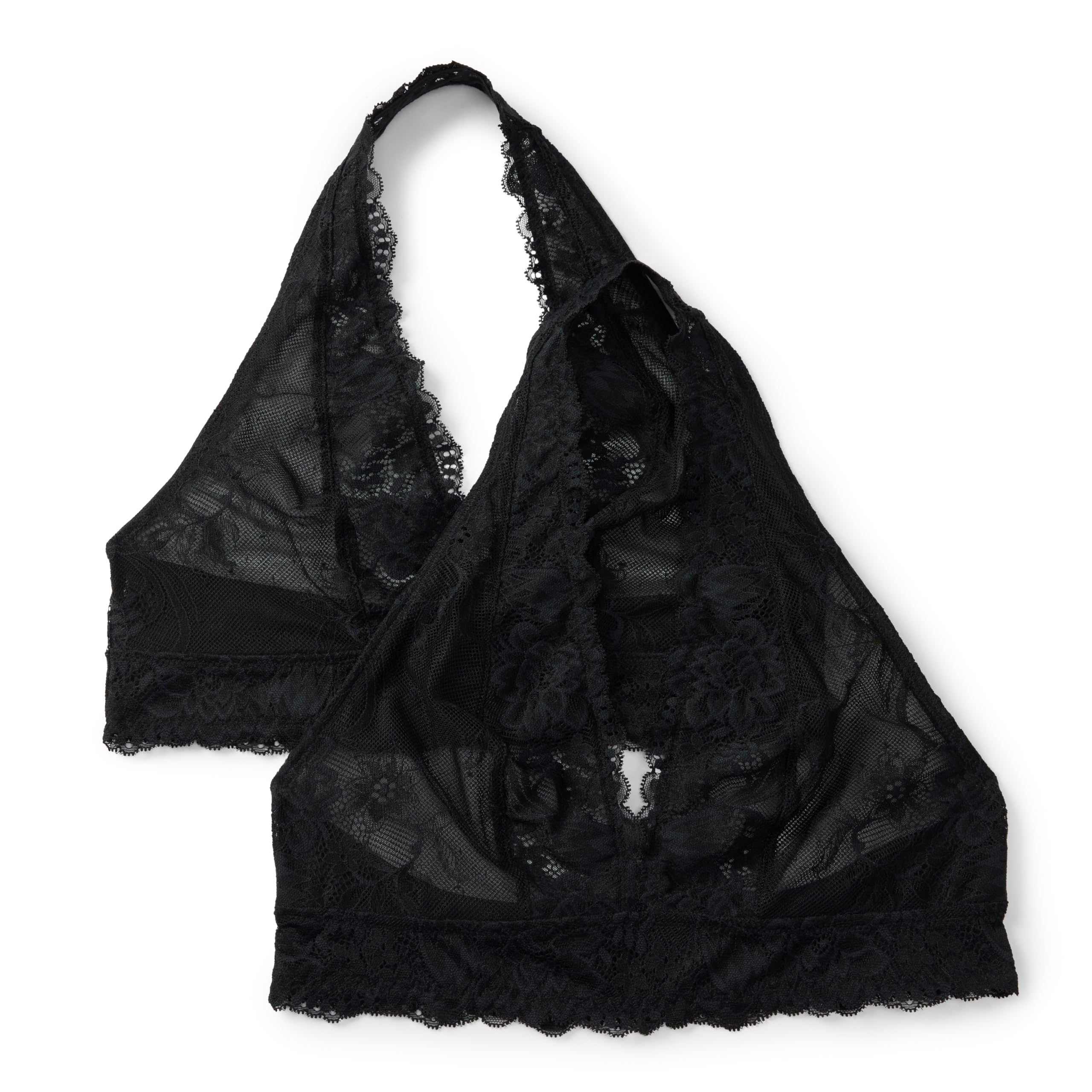 Amazon Essentials Women's Stretch Galloon Lace Halter Bralette, Black, Medium