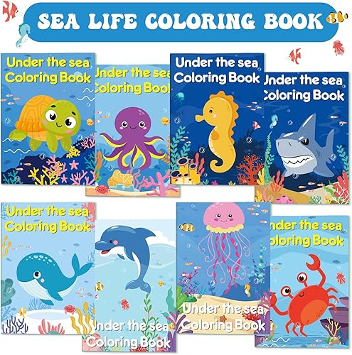 Miniatura 3 de Faccito 24 piezas de libros para colorear de animales oceánicos a granel bajo el mar, mini libro para colorear recuerdos de fiesta, libro de dibujo,