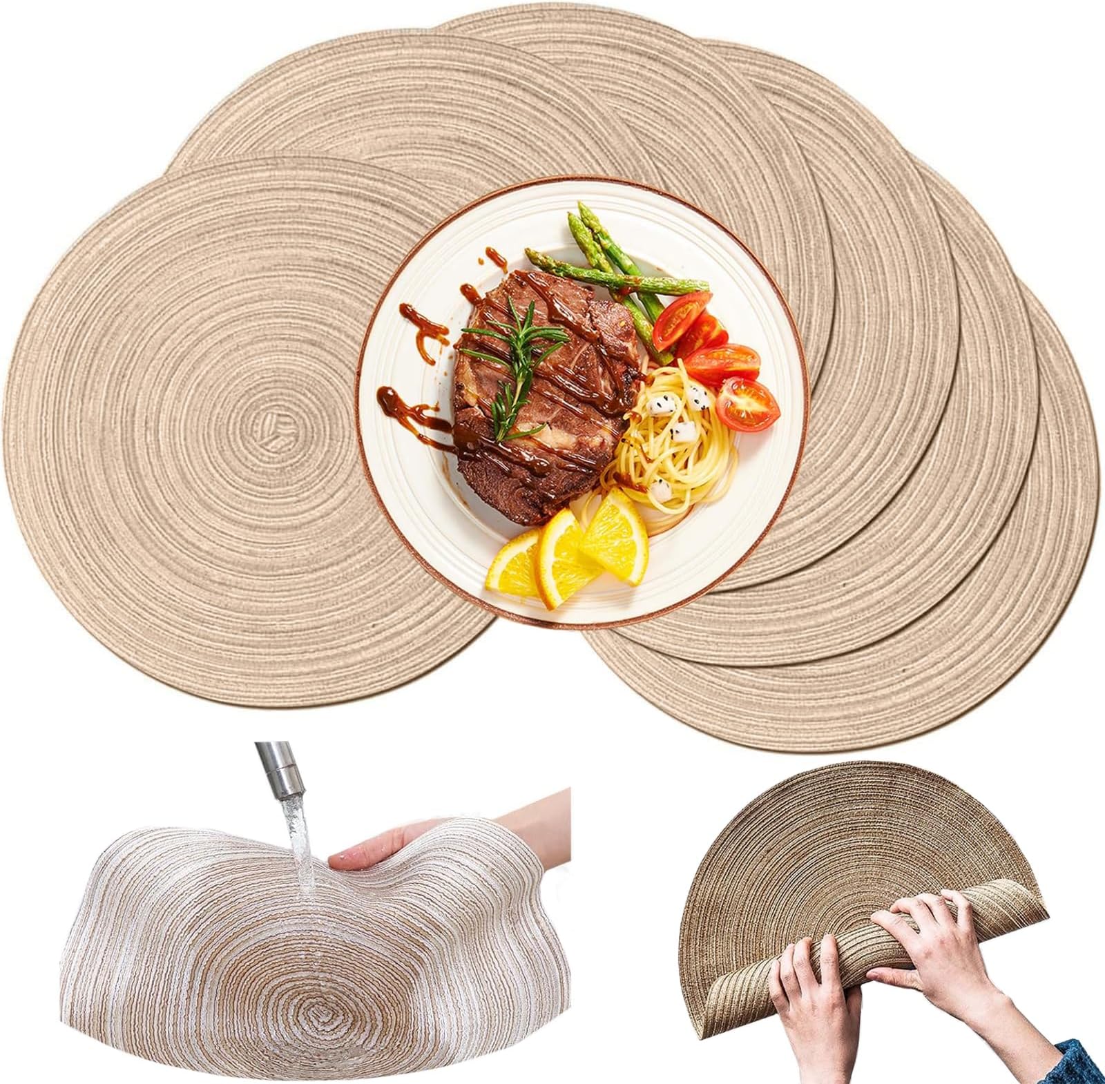V Ienna - Juego De 4 Manteles Individuales Redondos De 15 Pulgadas Para Mesa De Comedor Antideslizantes