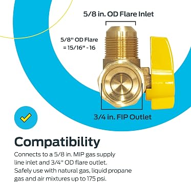 3/4 Inch FIP x 5/8 Inch OD Angle Gas Ball Valve with 1/4-Turn Handle, Brass Plumbing Fitting, 60029