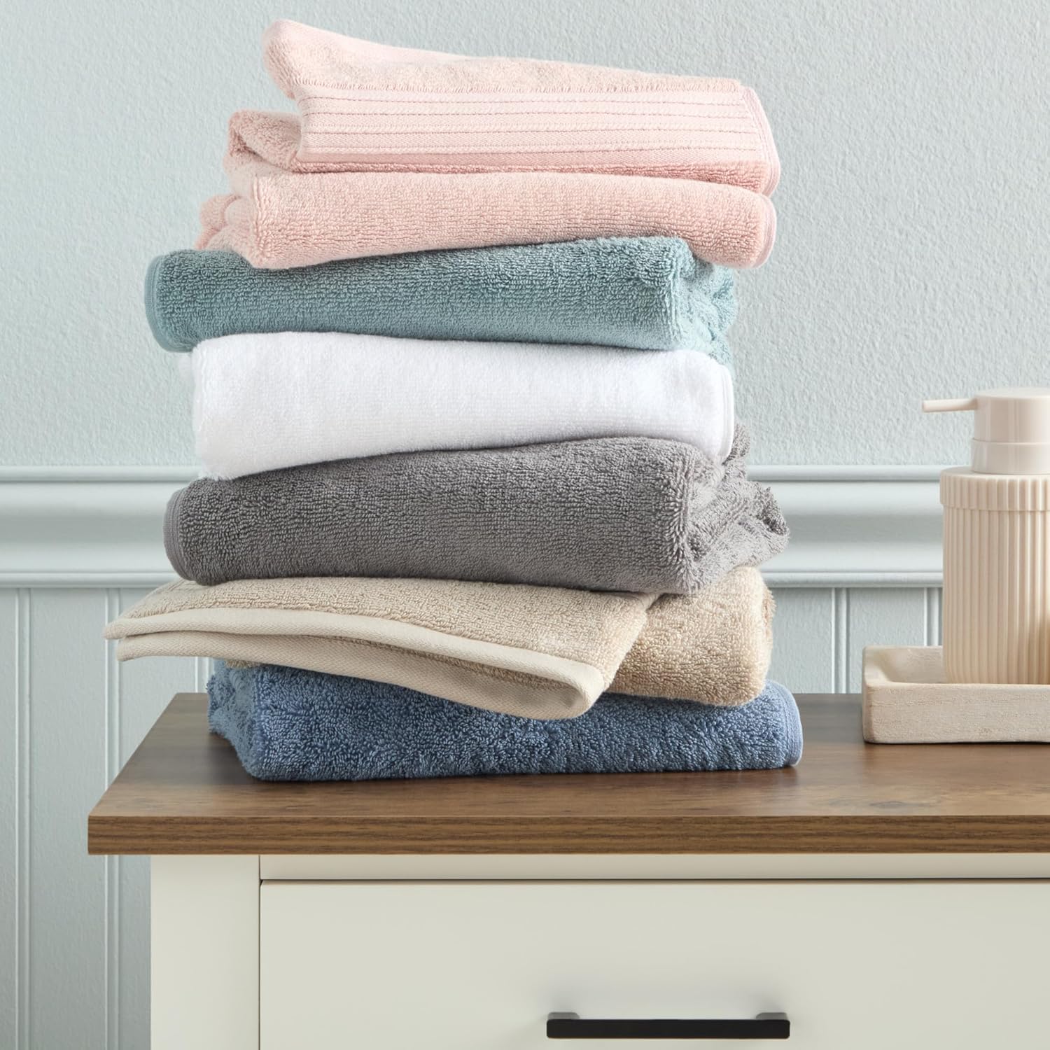 Town & Country Everyday 4-Piece Solid Dobby Border Washcloth Set, 13x13-Inch, 100% Cotton, Plush & Absorbent 650GSM, Aqua Blue - Image 4