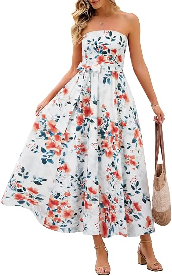 MEROKEETY Womens Summer Floral Strapless Maxi Dresses 2026