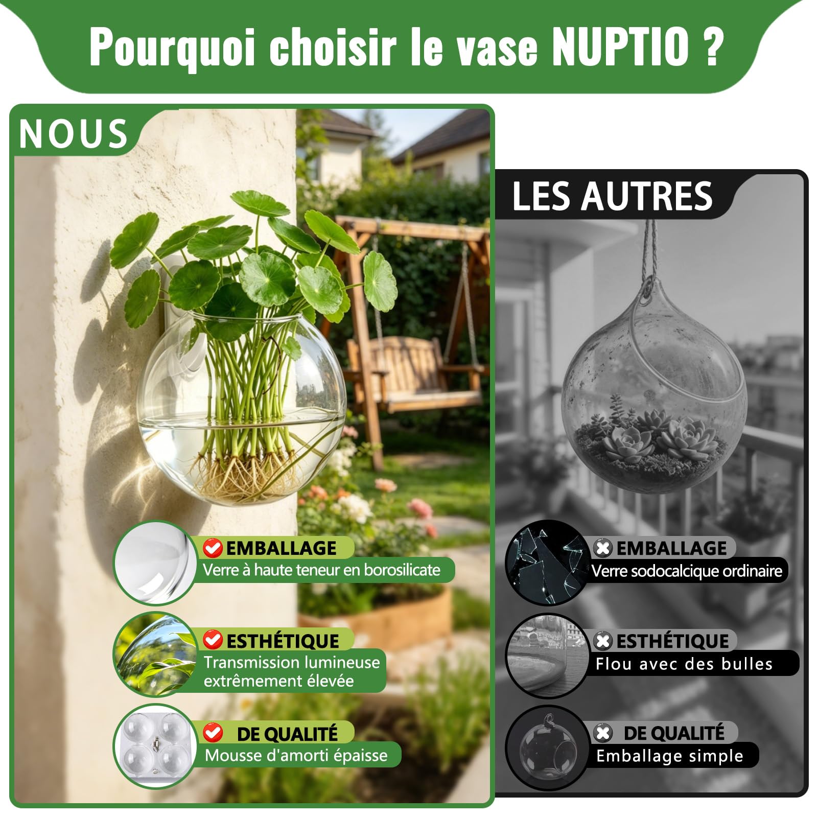 NUPTIO 6 Pièces Jardinières en Verre à Suspendre 10cm de Diamètre en Verre Rond Pot - Eau Planter des Vases Air Fleur Vase Plante Terrariums Conteneur de Plantes