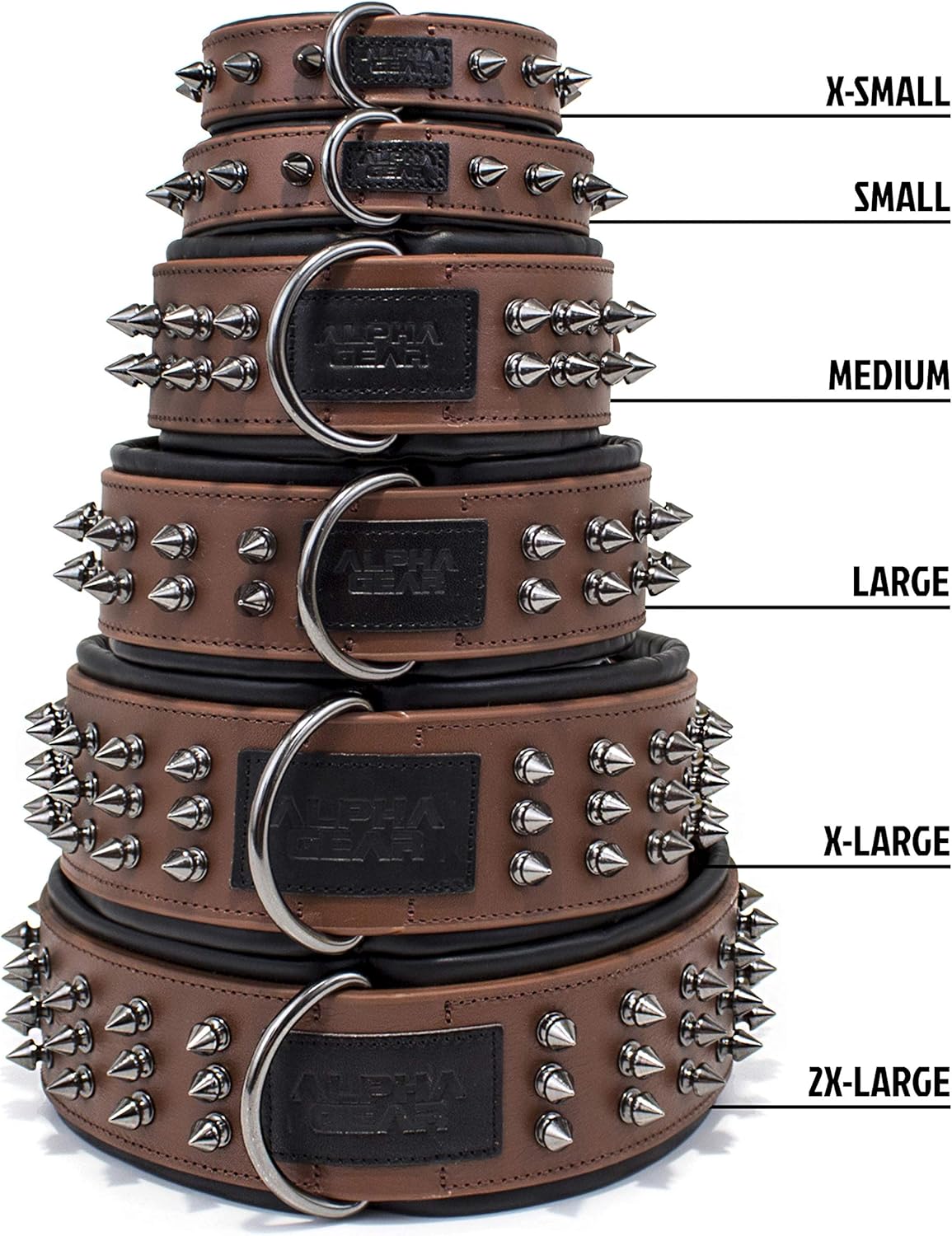 Spiked Dog Collar – Studded Dog Collar – Premium Leather Thick Dog Collar and Sizes – Comfortable and Lightweight – Adjustable Length – Puppies Puppy - Modern Design (Small, Brown)