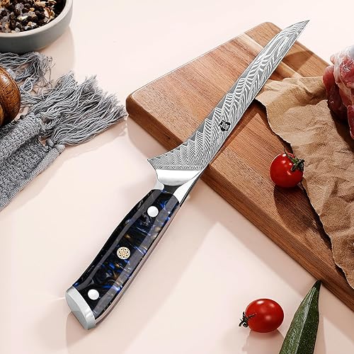 Miniatura 7 de WILDMOK Cuchillo deshuesador japonés de Damasco de 7 pulgadas, grado profesional, mango de espiga completa de resina