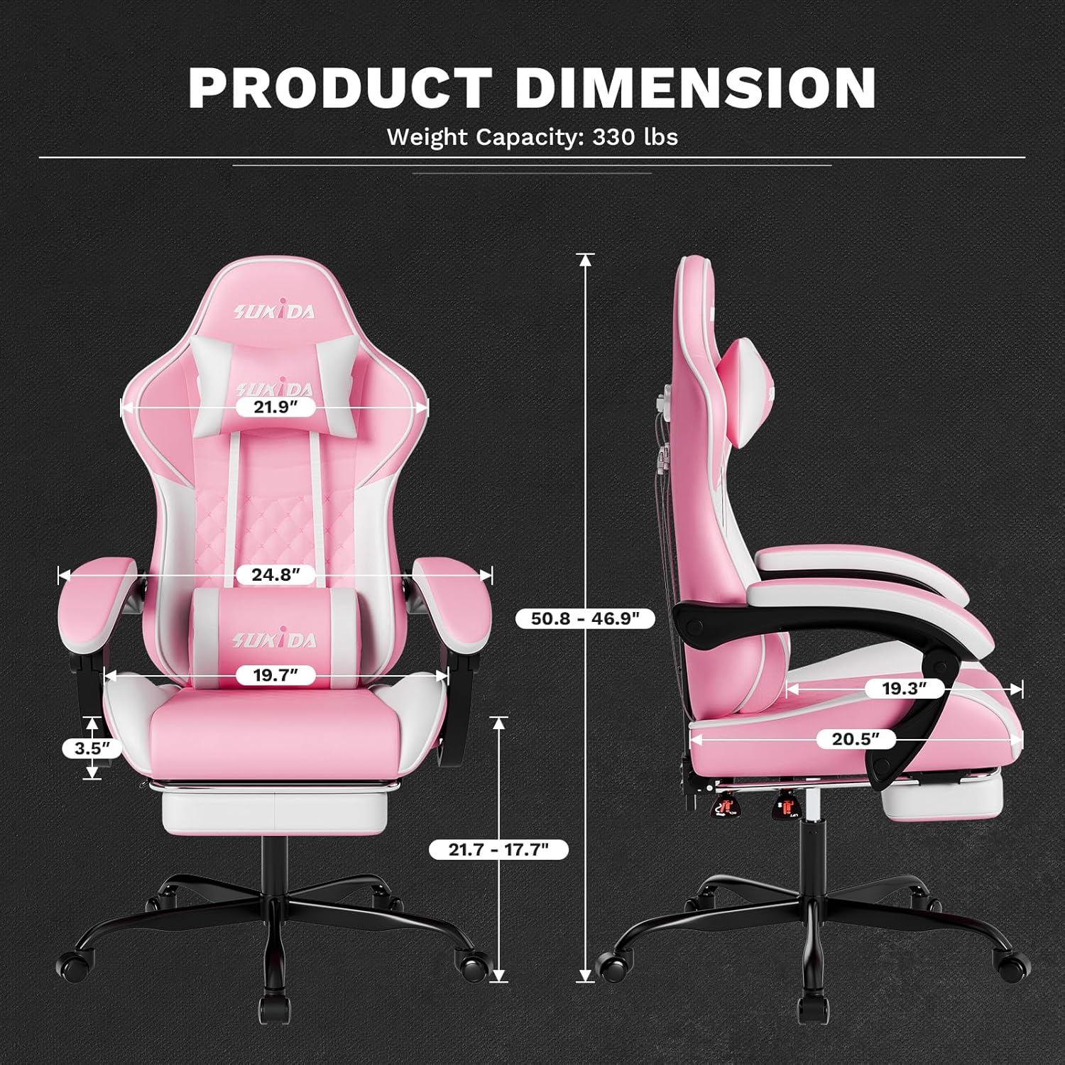 Ergonomic Video Gamer Chairs Gaming Computer Chairs Gamer Chairs for Adults Massage Lumbar Support Swivel Height Adjustable Headrest Backrest - Image 3