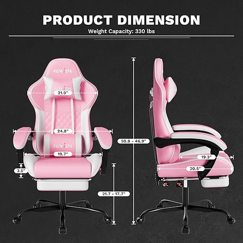 Miniatura 3 de SUKIDA Gaming Chair with Footrest Office Chair Computer Chair with Massage Lumbar Pillow Ergonomic Chair with Armrest Recliner Chair High Back