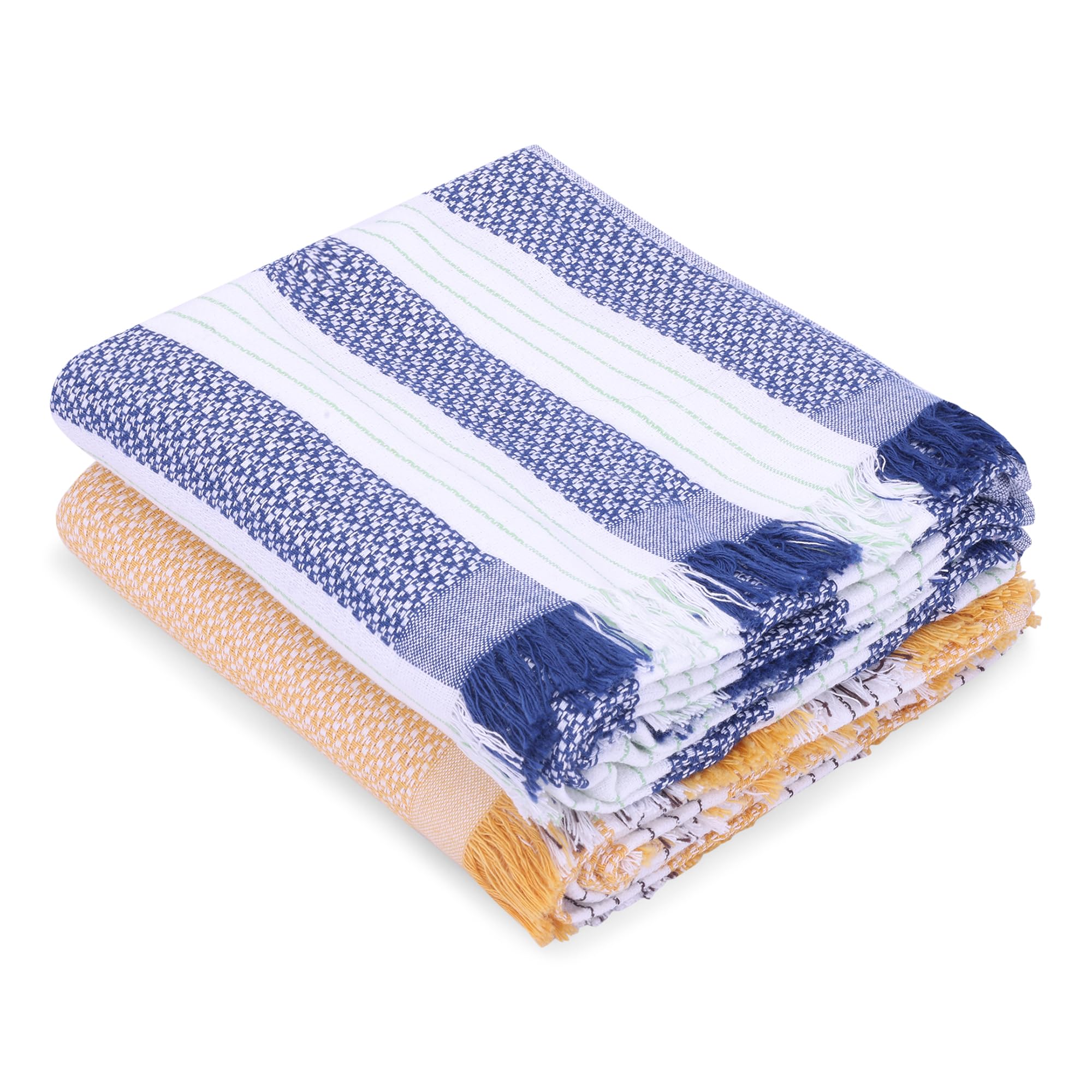 100% Cotton Bath Towel Set (Pack of 2) | Yellow & Blue Ultra Absorbent|Quick Dry| Non-Terry | Lightweight Soft & Skin-Friendly Towel
