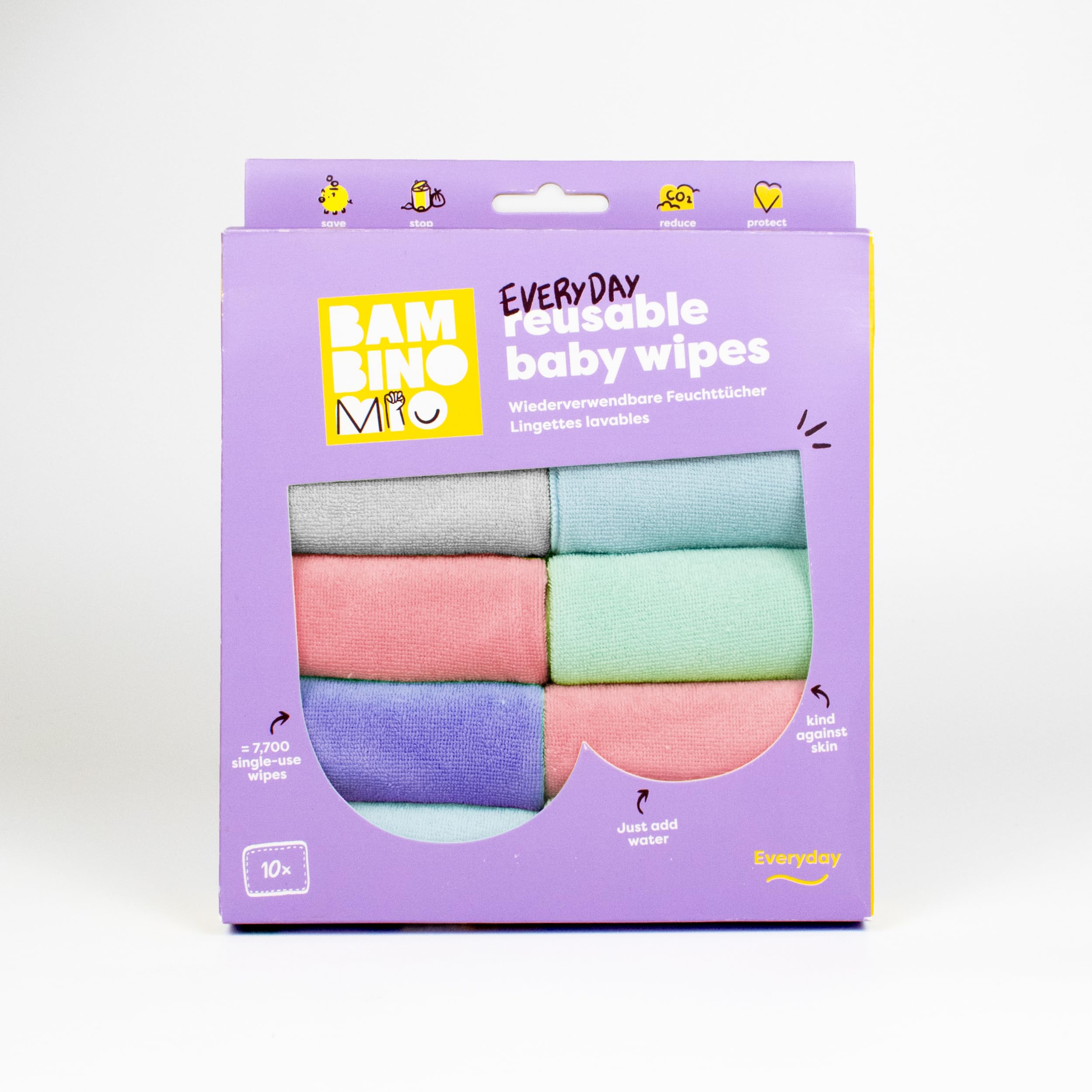 Bambino Mio, Lingettes Bébé Lavables, Ultra Doux et Sans Produit Chimique, Lot De 10, Nuage - L'emballage peut varier