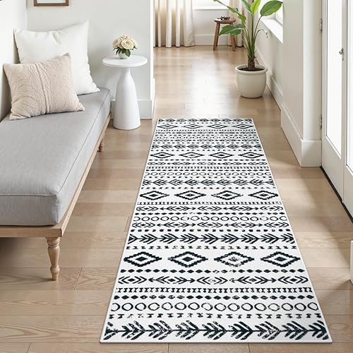 Miniatura 65 de Lahome Alfombras de cocina antideslizantes, lavables para entrada, estilo bohemio, blanco y negro, 2 x 3, alfombra de baño ultrafina con estampado