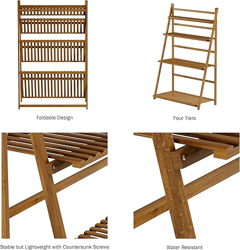 Miniatura 4 de Pure Garden 50-LG5005 - Soporte para plantas de escalera, estante de almacenamiento de bambú independiente de 4 niveles, color blanco