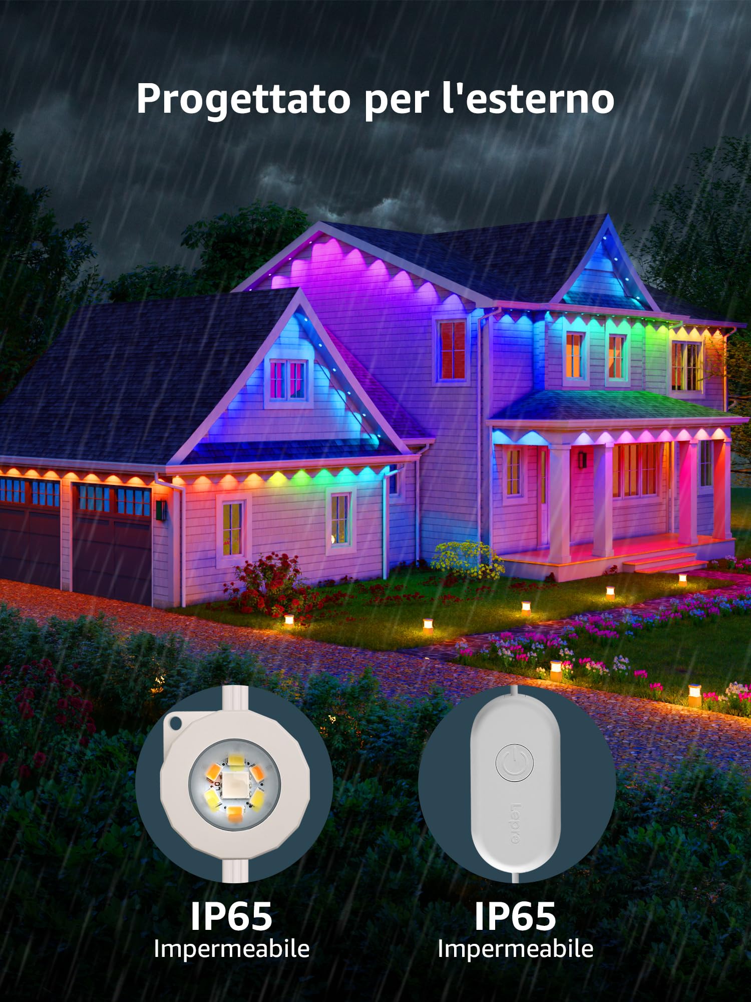 Lepro E1 AI Luci Natale Esterno 30m,60 LED RGBIC & Luce Bianca | Decorazioni Natalizie Compatibile con Alexa/Google Home,Tema AI per Luci Natale,Progettista Illuminazione AI Personalizzato