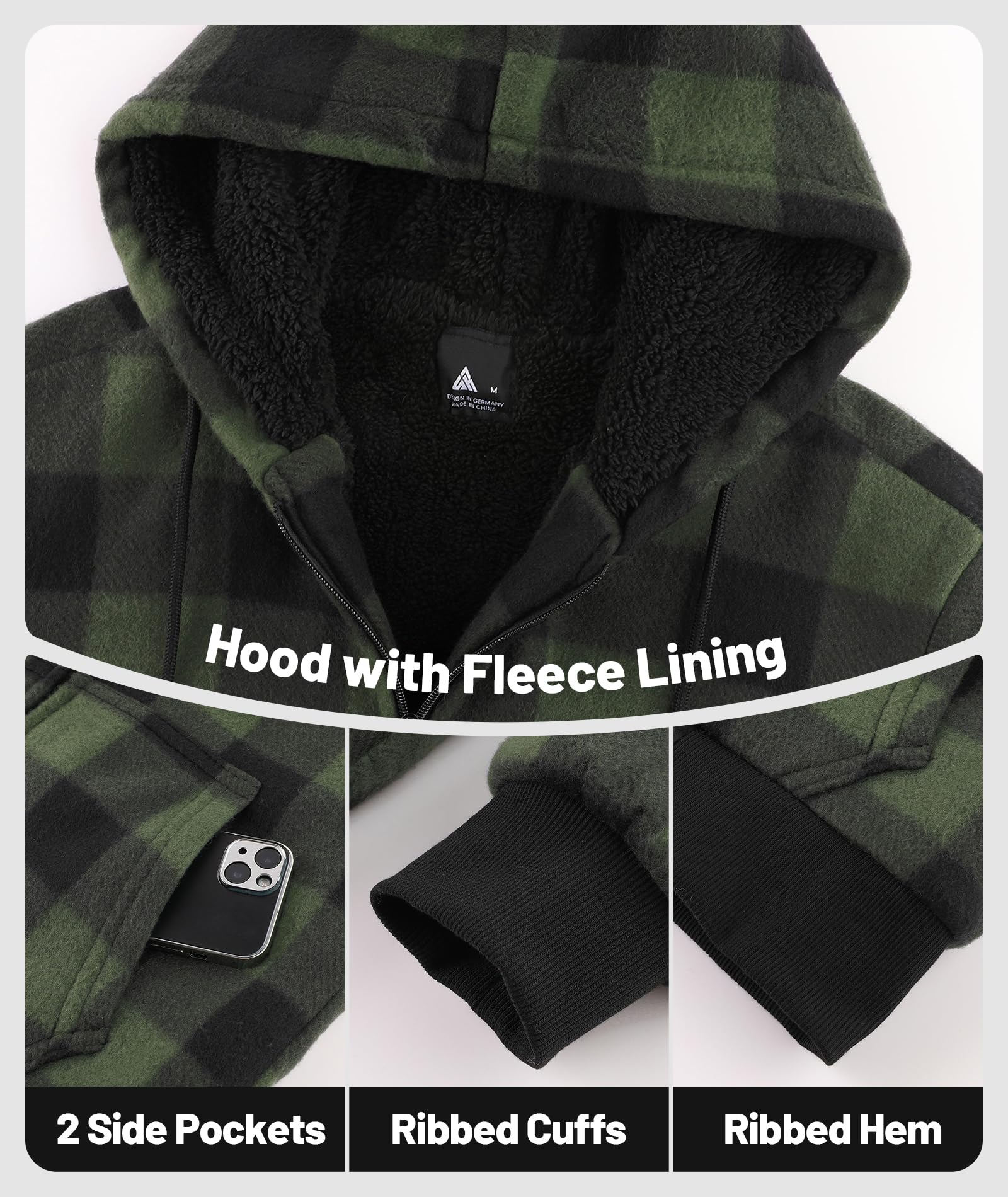 geeksport geeksport geeksport geeksport Felpa da Uomo con Cappuccio e Full Zip Fleece Hoodies for Men Sportive Inverno