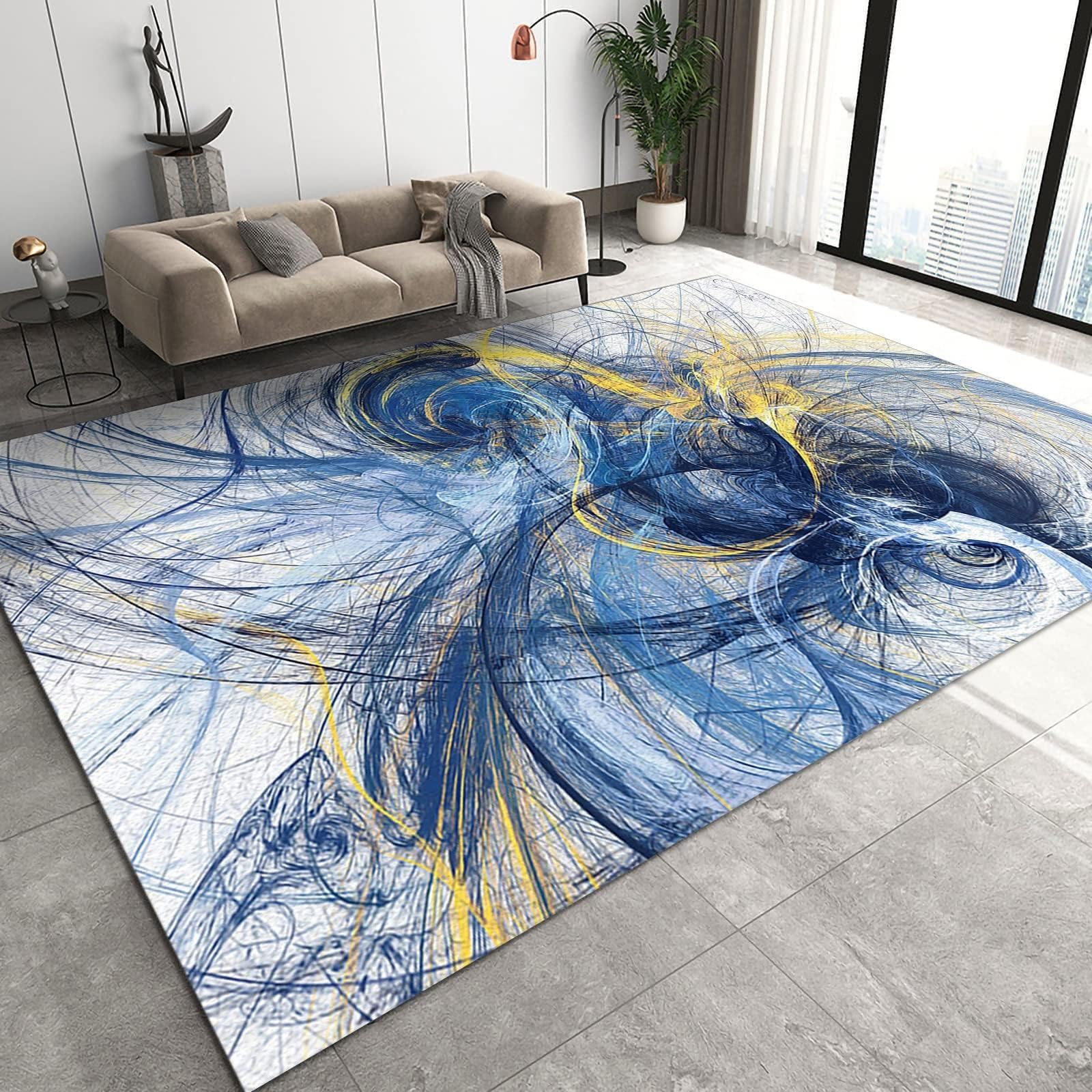 Tapis abstrait bleu 160x230cm pour réchauffer un sol de salon froid