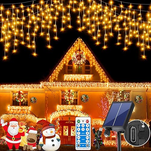 QLIRJAD Luces solares de carámbano para exteriores de 56 pies, 506 LED, luces de carámbano para exteriores, conectables, luces de hadas de Navidad,