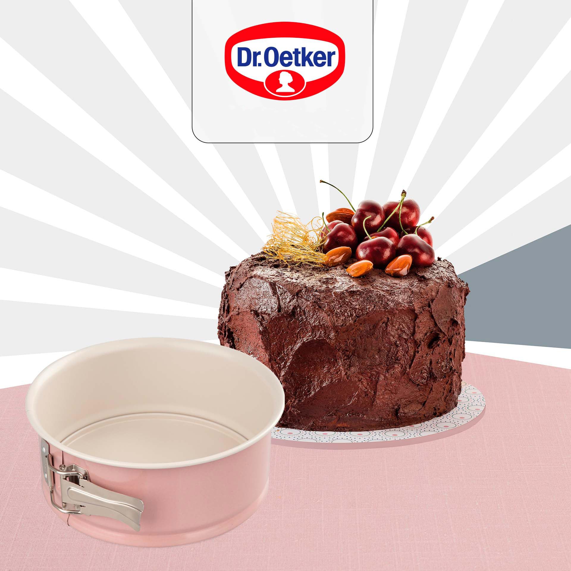 Dr.Oetker Stampo apribile in acciaio rivestito con ceramica rinforzata ø18cmx8, Linea Retrò, colore: rosa e panna, quantità: 1 pezzo