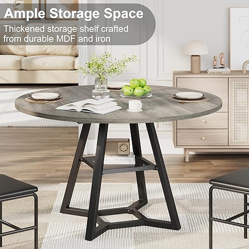 Miniatura 7 de Mesa de comedor redonda para 4, mesas de cocina, mesa de comedor circular con marco de metal de pedestal, mesas de cocina y comedor industriales de