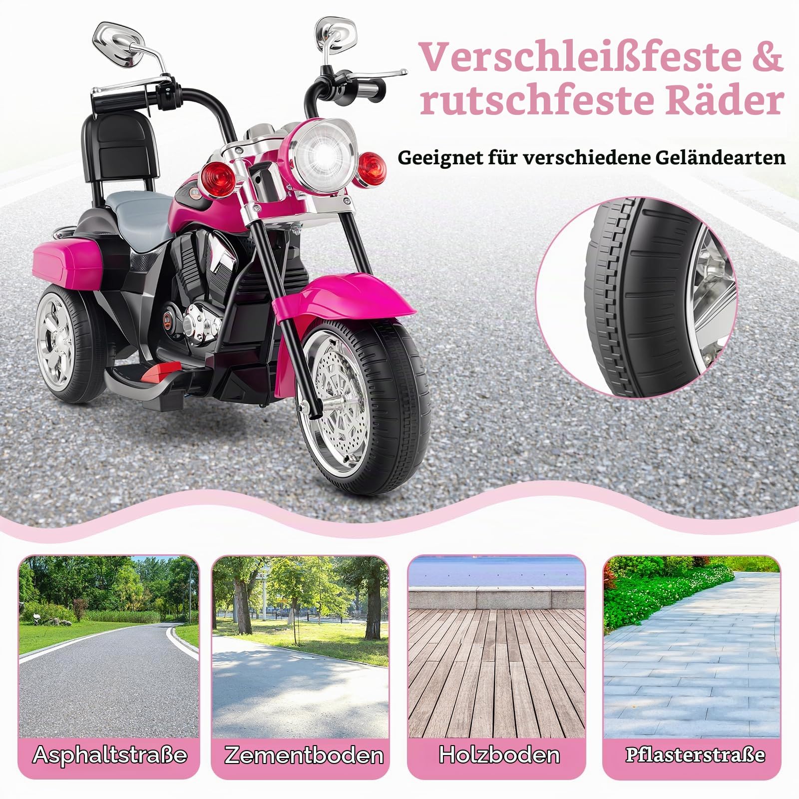 SOARS 6V Kinder Elektro Motorrad, Kindermotorrad Dreirad mit verstellbarem Scheinwerfer, Sound, Hupe, Rückspiegel, Pedale, 2,5-3 km/h, Elektrofahrzeug für Kinder ab 3 Jahren