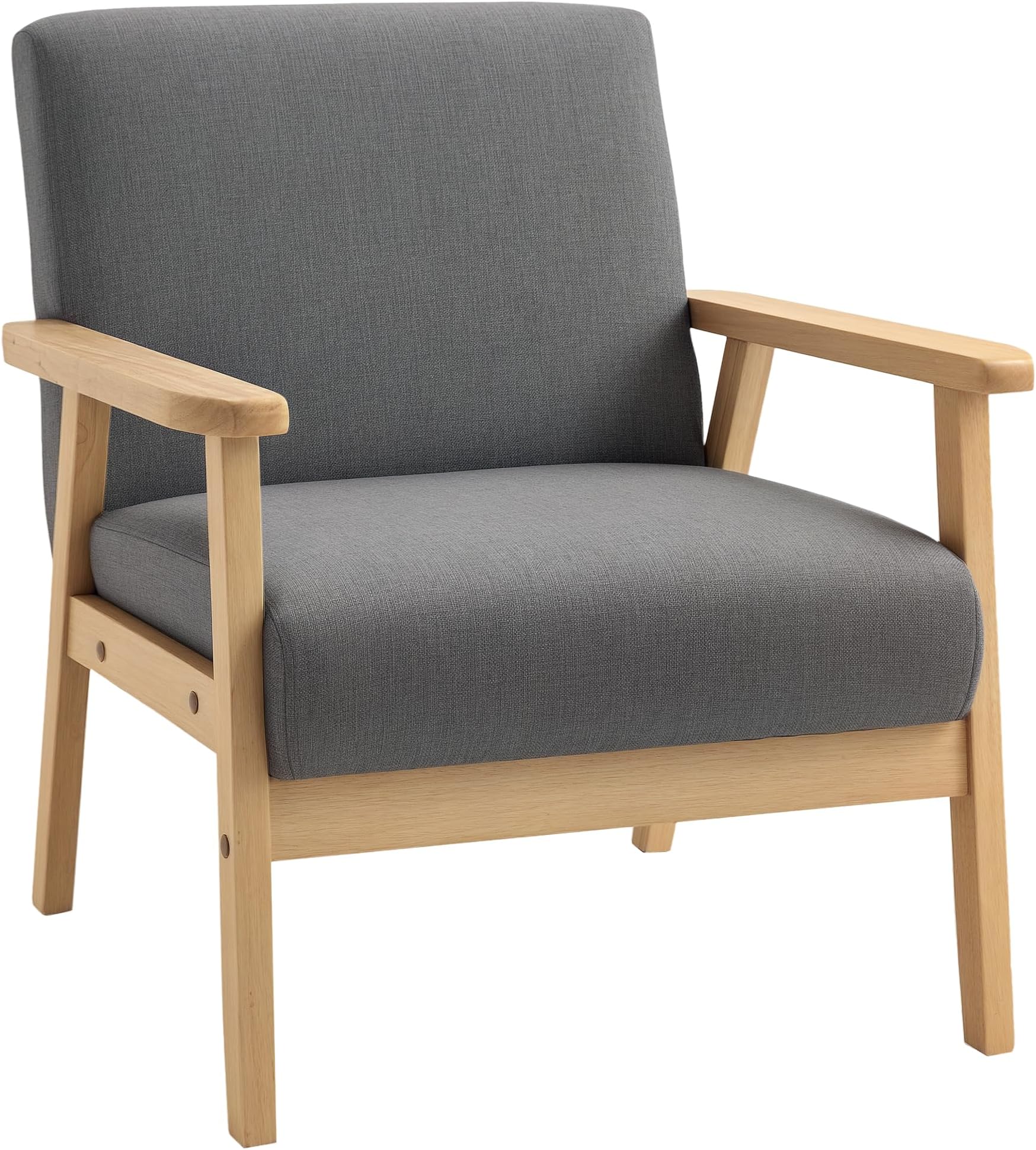 HOMCOM Modern Armchair, Linen Upholstered Accent Chair with Solid Wood Legs and Wide Seat, Padding Lounge Chair for Living Room Bedroom Office, Grey