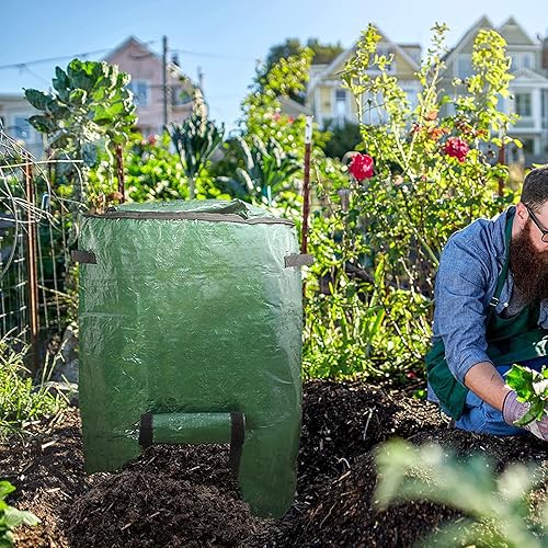 Miniatura 6 de Bolsa grande de abono  Contenedor de compost de jardín de 80 galones (300 L) para botes de basura de patio (verde, 1 unidad)