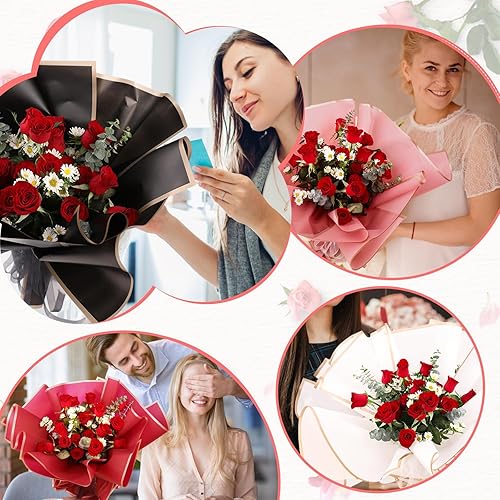 Miniatura 6 de 20 hojas de papel de regalo de flores rosas, papel de embalaje impermeable para ramos de flores, embalaje de regalo de 22.8 x 22.8 pulgadas,