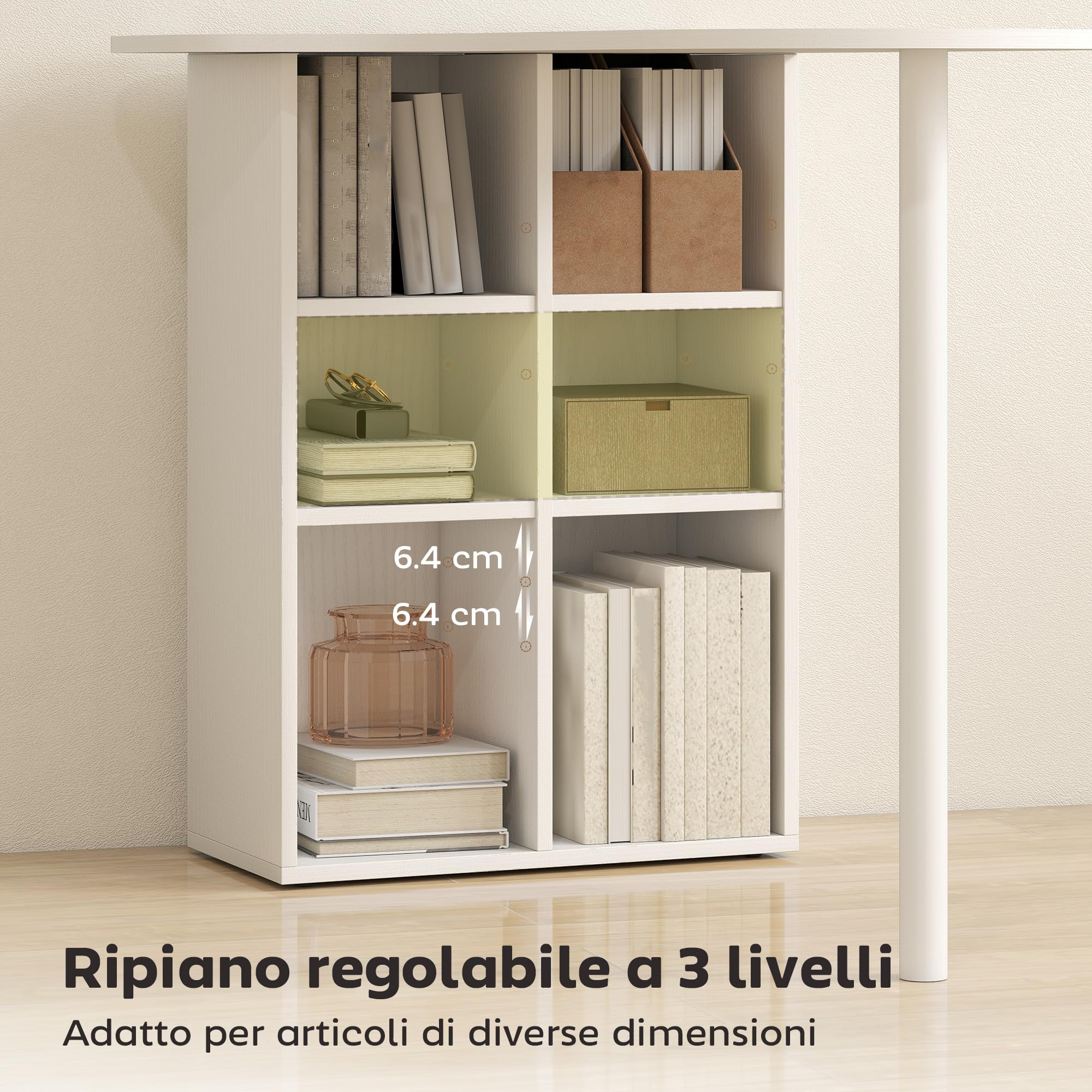 HOMCOM Scrivania Salvaspazio, con 6 Scomparti, 100x59x75.5 cm, Bianco | Scrivania Piccola, 4 Scaffali Regolabili, Piano Ricurvo, Tavolo Computer, per Casa, Studio e Ufficio