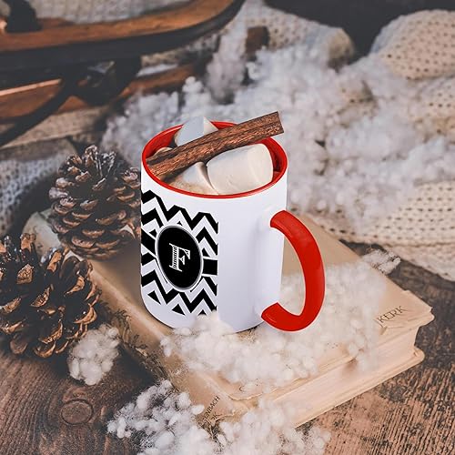 Miniatura 6 de 3dRose "Black And White Chevron Monogram Initial F" - Taza roja de dos tonos, 11 onzas, negroblancorojo