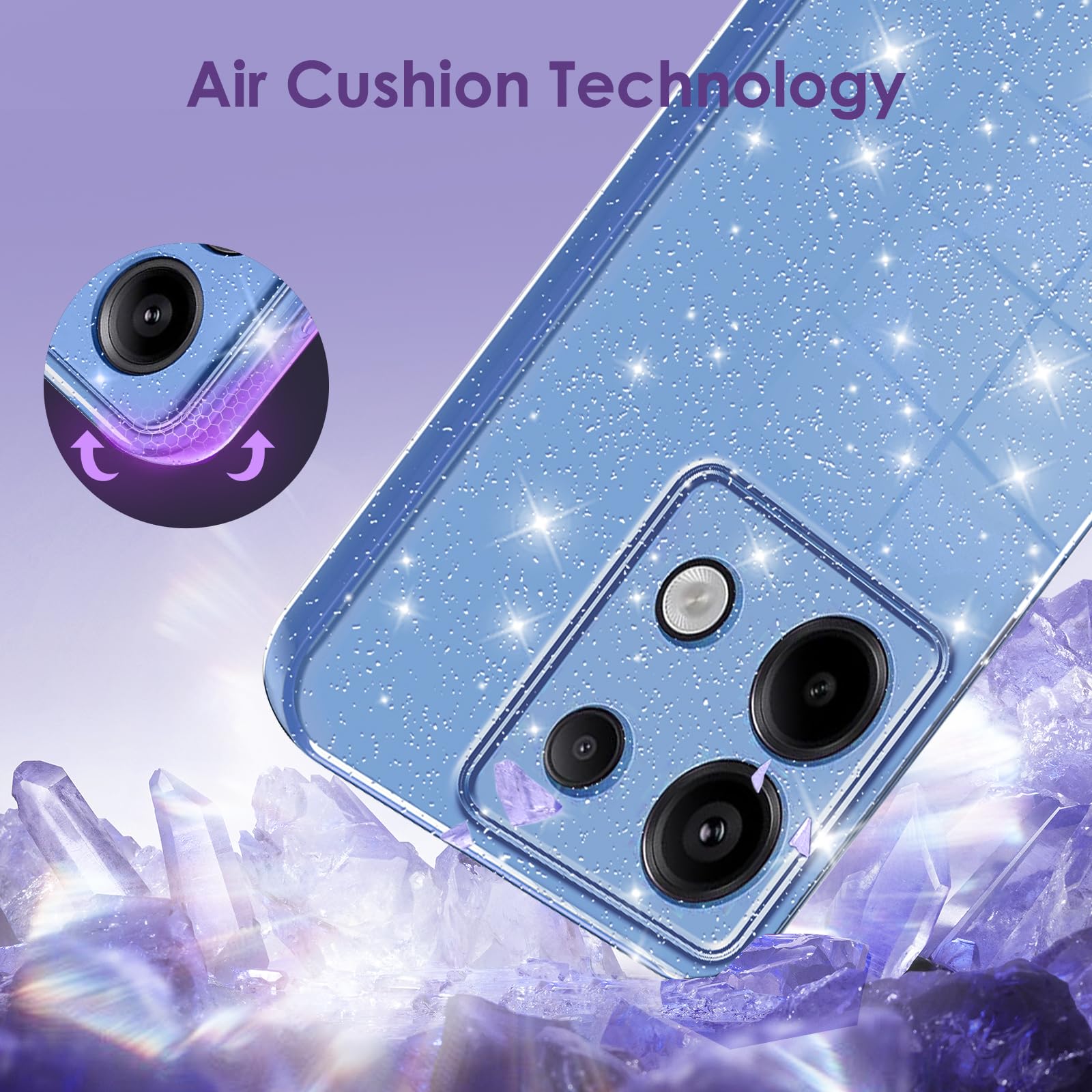 Custodia per Xiaomi Redmi Note 13 Pro 4G / Poco M6 Glitter Silicone TPU Anti Impronta Protettiva Antiurto Case Sottile e Antigraffio Cover per Redmi Note 13 Pro 4G, Blu