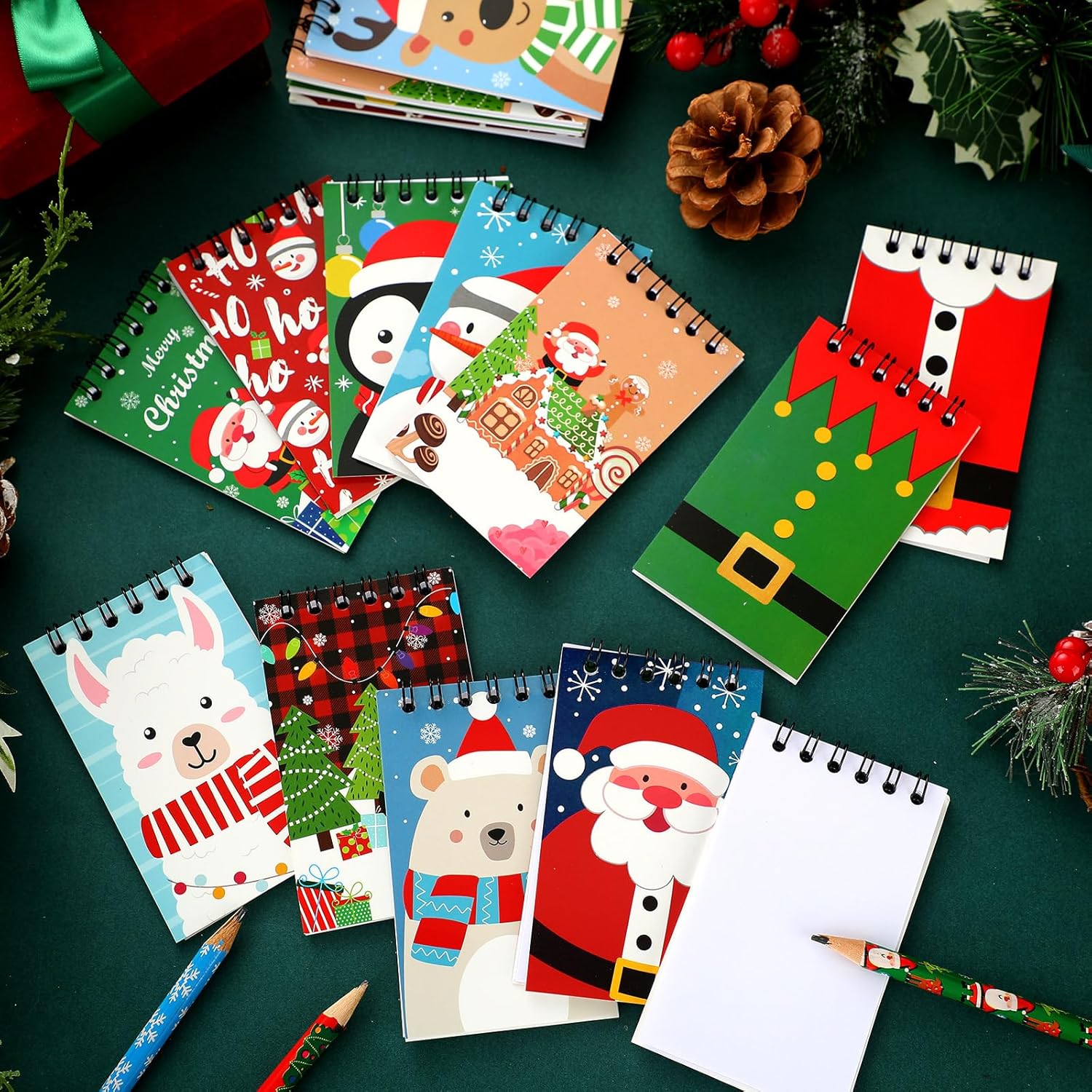 Cholemy 60 Pieces Christmas Mini Spiral Notepads Small Christmas Notebooks Santa Snowmen Reindeer Xmas Mini Pocket Memo Pad for Teens Kids Christmas Party Favors Gifts Classroom Favors Goodie Bag