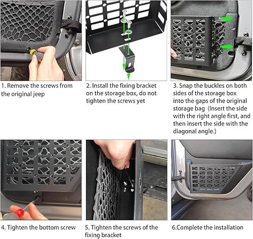 Miniatura 4 de Bolsillos de almacenamiento de metal para puerta delantera, compatibles con Jeep Wrangler JK JKU 24 2007-2018, caja organizadora de acero inoxidable