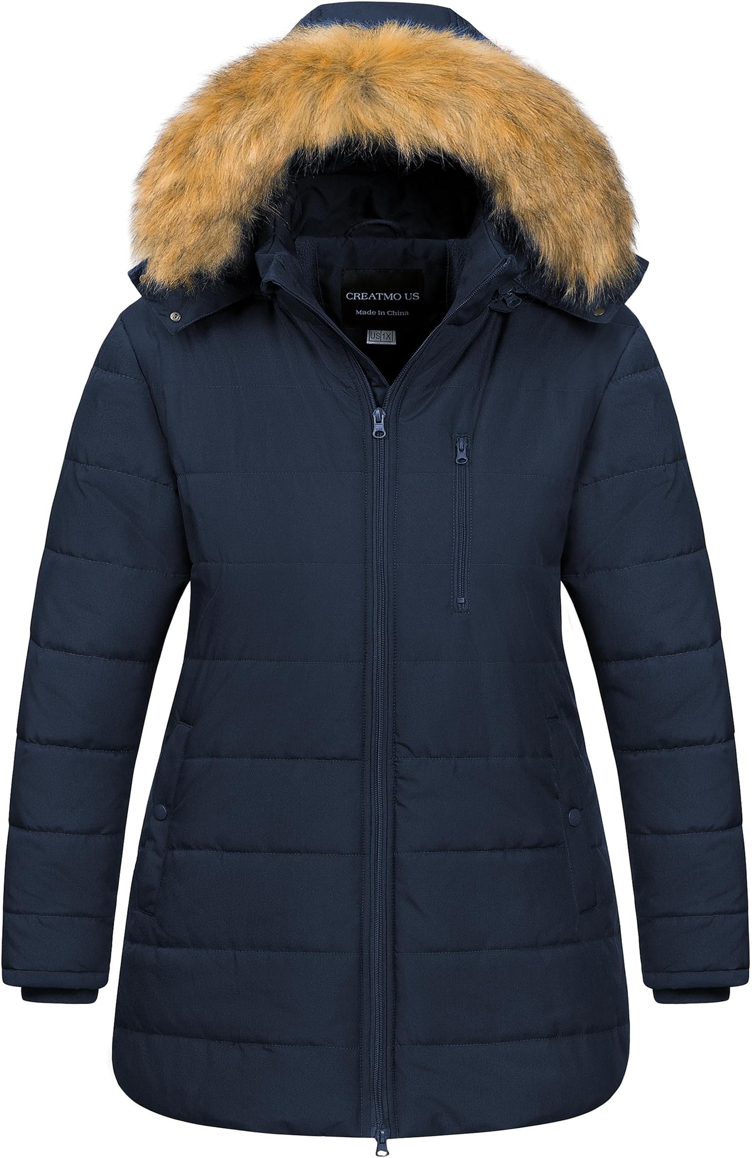 CREATMO US Women's Plus Size Winter Coats Long Puffer Jacket Fleece Lined Parka Removable Fur Hood Available in 1X To 5X