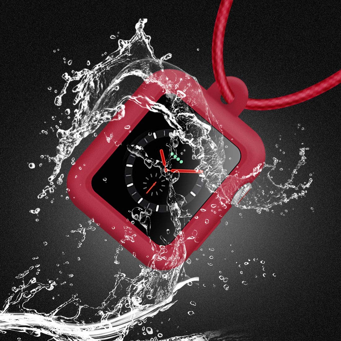 con Cuero Genuino Collar Colgante Correa Reemplazo Funda Protectora de Silicona Funda Compatible para Apple Watch Series 5 4 3 2 1 38mm 42mm Accesorios para Banda para el Cuello(Rojo,44mm)