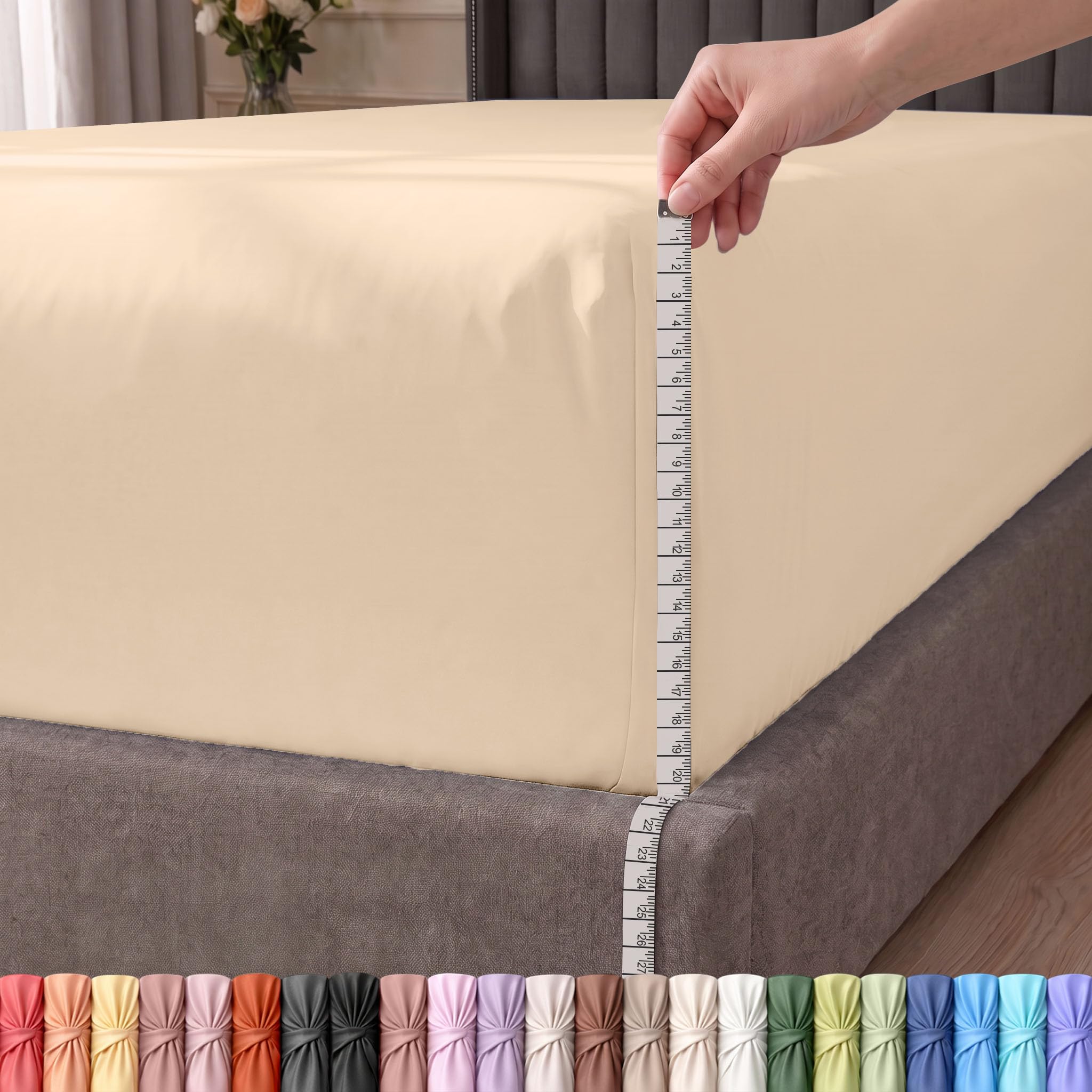 Utopia Bedding Spannbettlaken Queen – Extra Tiefe Tasche – 53 cm Tiefe – Weiche Mikrofaser – Schrumpf- und farbbeständig – Pflegeleicht – Nur 1 Spannbettlaken (Beige)
