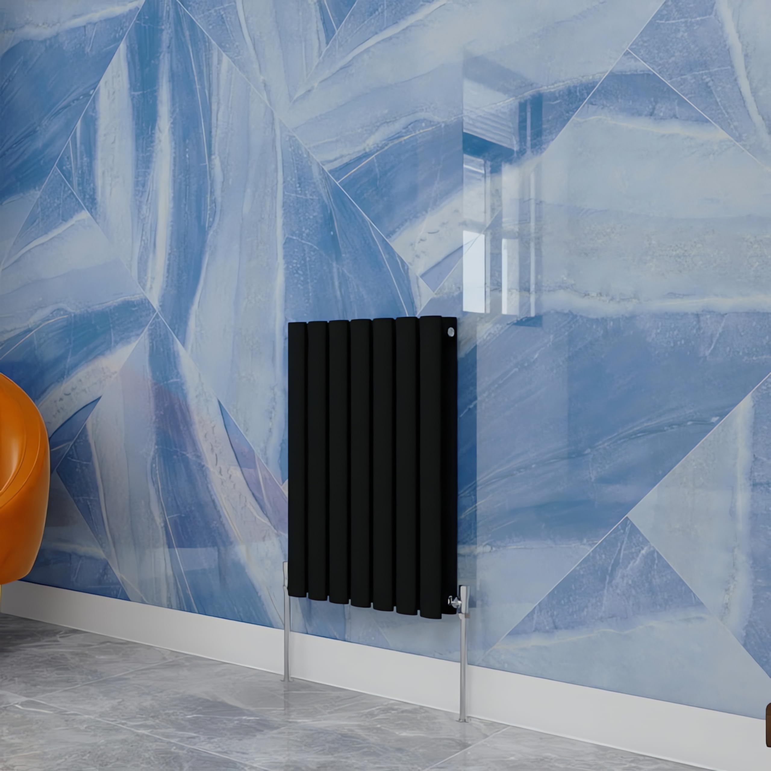 Central Heating Radiator,600x413mm Black Oval Column Double Panel for Bathroom/Hall/Kitchen Energy-efficient and Modern Design.