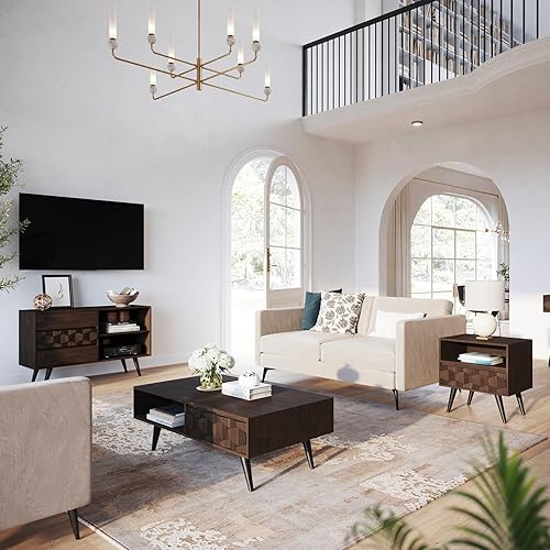 Miniatura 7 de Bme Georgina Mesita de noche de madera maciza con 1 cajón y estante abierto, totalmente montada, mesa auxiliar moderna de mediados de siglo, cómoda