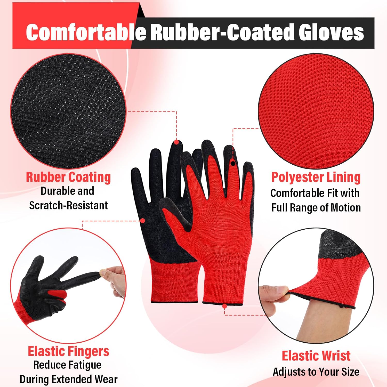 36 Pairs Garden Gloves Bulk for Men Women, Rubber Coated Safety Work Gloves, Nitrile Wear-resistant Landscaping Glove for Gardening, Construction Work