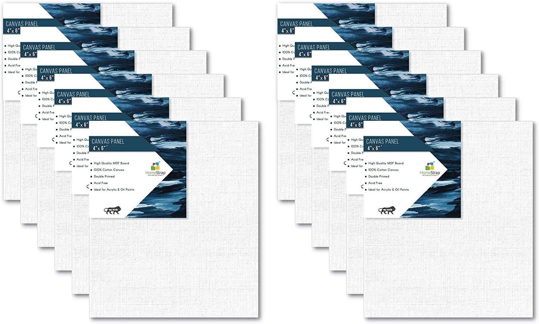 Homestrap Cotton Canvas Board Medium Grain 4 X 6 inch - Pack of 12 - White(Featured on Shark Tank)