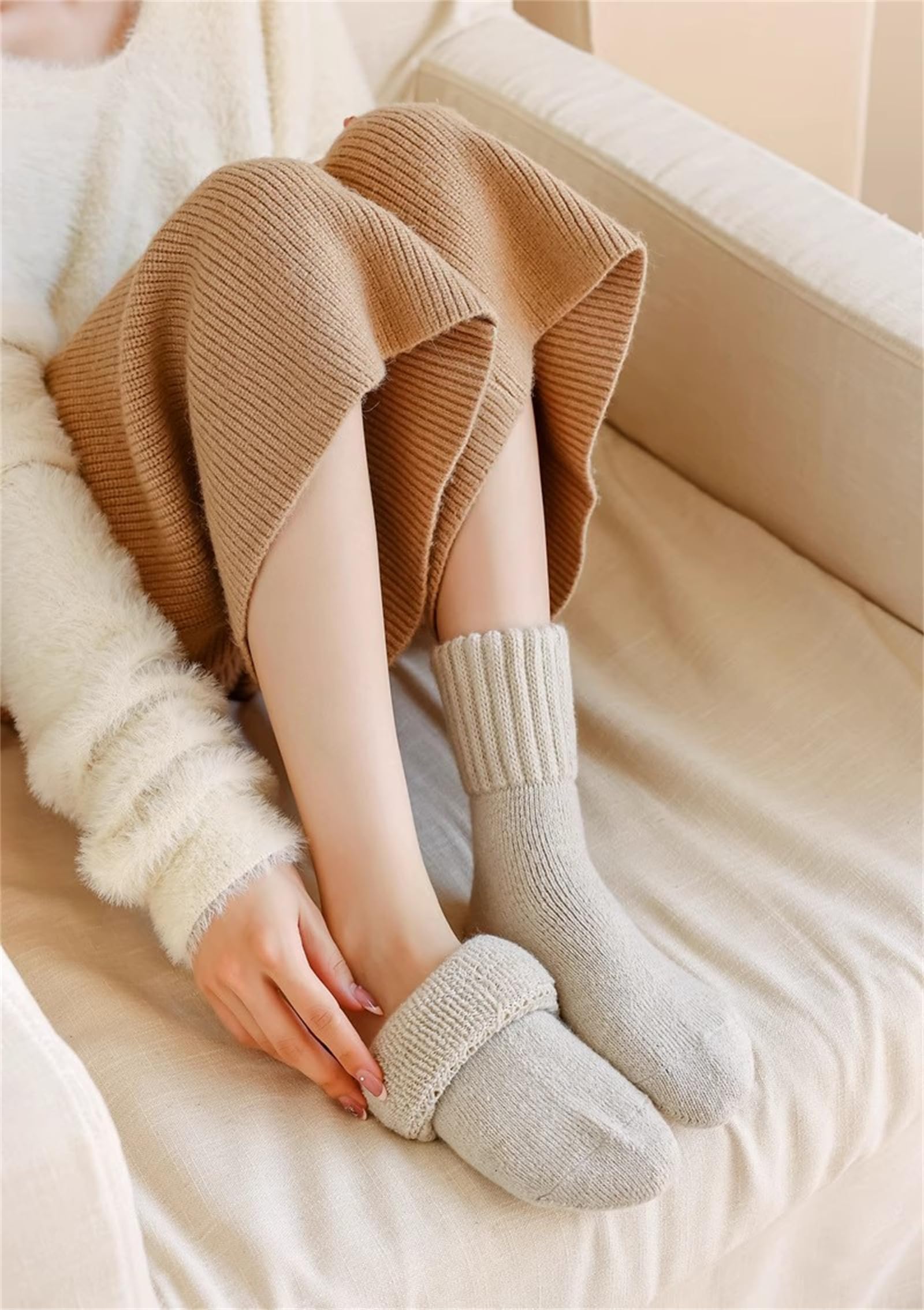 Stiefelsocken für Damen, Winter, warm, weich, gemütlich, dick, Thermo-Wandersocken, Crew-Stiefel, Stricksocken
