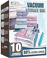 HIBAG 10 Jumbo Vacuum Storage Bags - Space Saver Sealers for Clothes, Comforters, Blankets, Bedding with Hand Pump