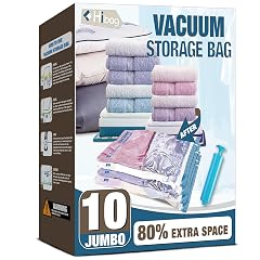 HIBAG Vacuum Storage Seal Bags 10 Jumbo Space Saver Vacuum Sealer Bags for Clothes Comforters Blankets Bedding 10J