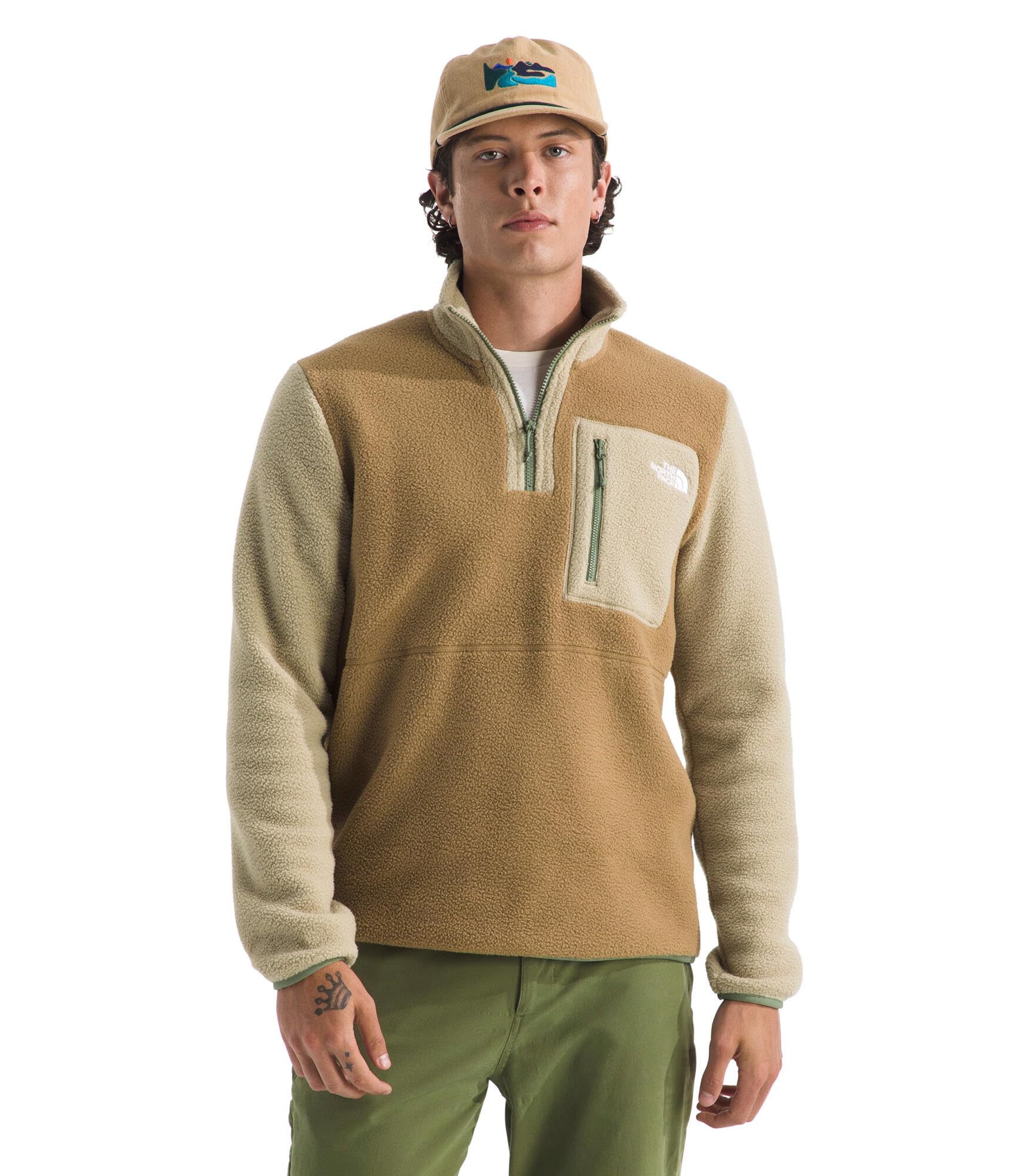 THE NORTH FACE Mens Yumiori Quarter Zip Jacket Lightweight Fleece Coat With Embroidered Logo Secure Zip Chest Pocket