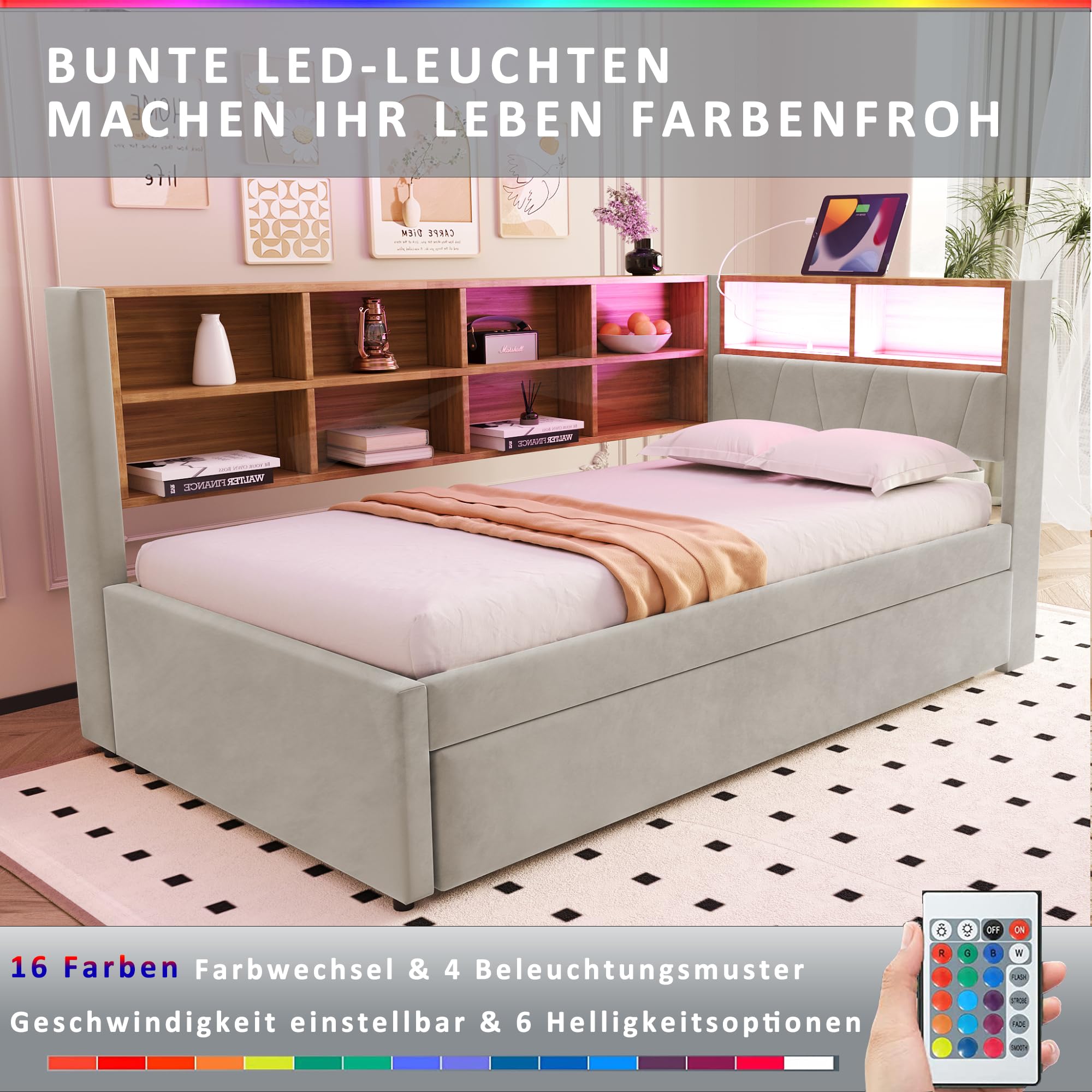 Canapé-lit Rembourré 90x200 Cm, Avec 2 Tiroirs De Rangement, Beige