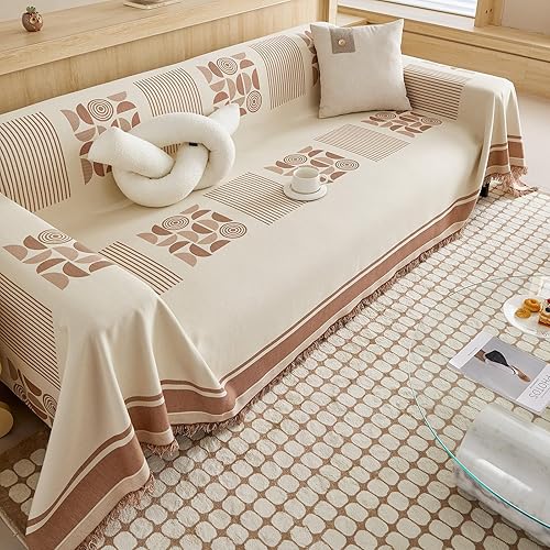 Miniatura 7 de DREAMINGO Funda reversible para sofá de 3 cojines, protector de muebles de felpilla beige para sofá de 3 plazas, en forma de L, funda de sofá de 3