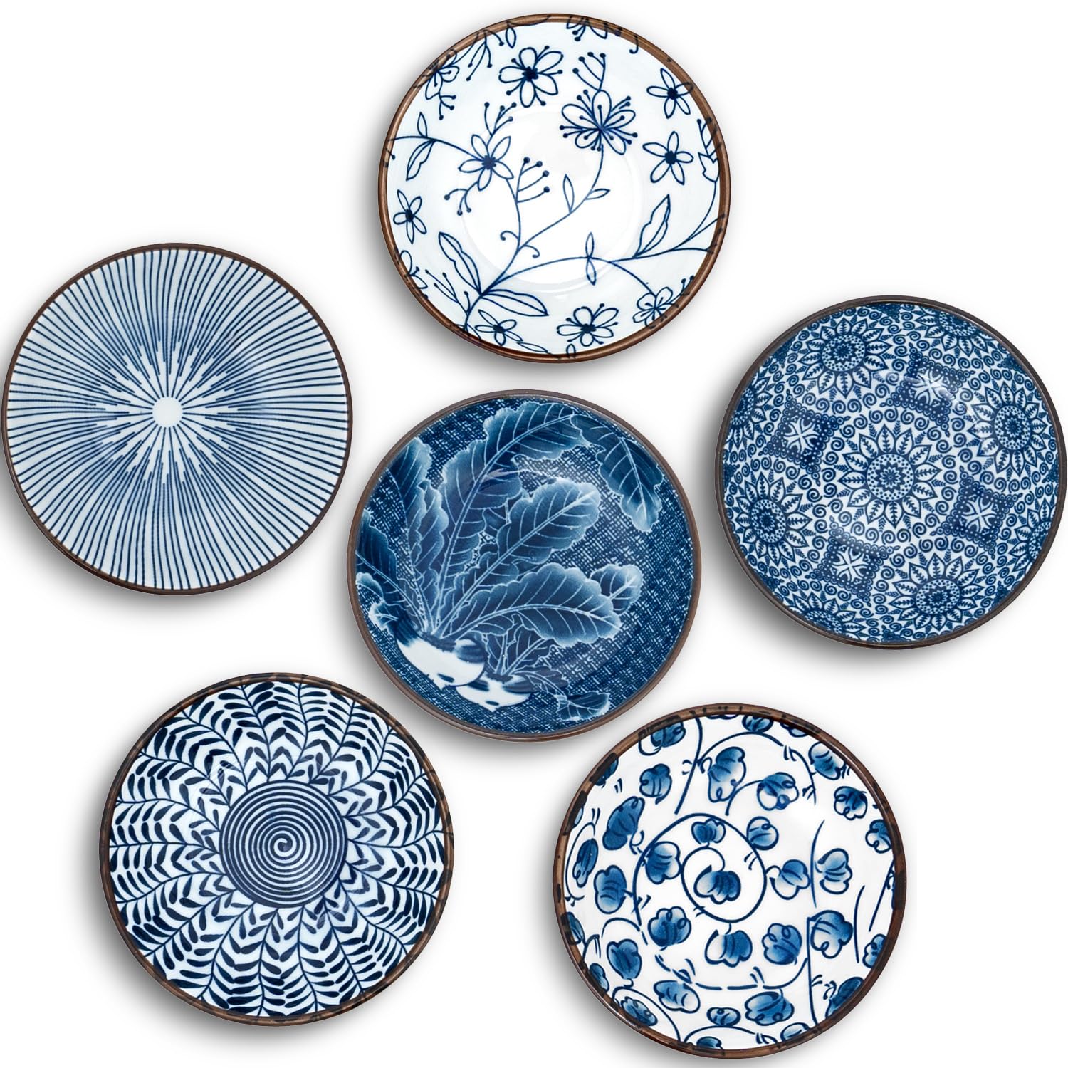 DAHO GOMSU 3oz Ceramic Dipping Bowls for Soy Sauce, Condiments, Spice, Serving Bowls for Side Dish, Charcuterie Boards, Party Supplies, Small Dessert, 6 Tiny Dip Dishes (Floral)