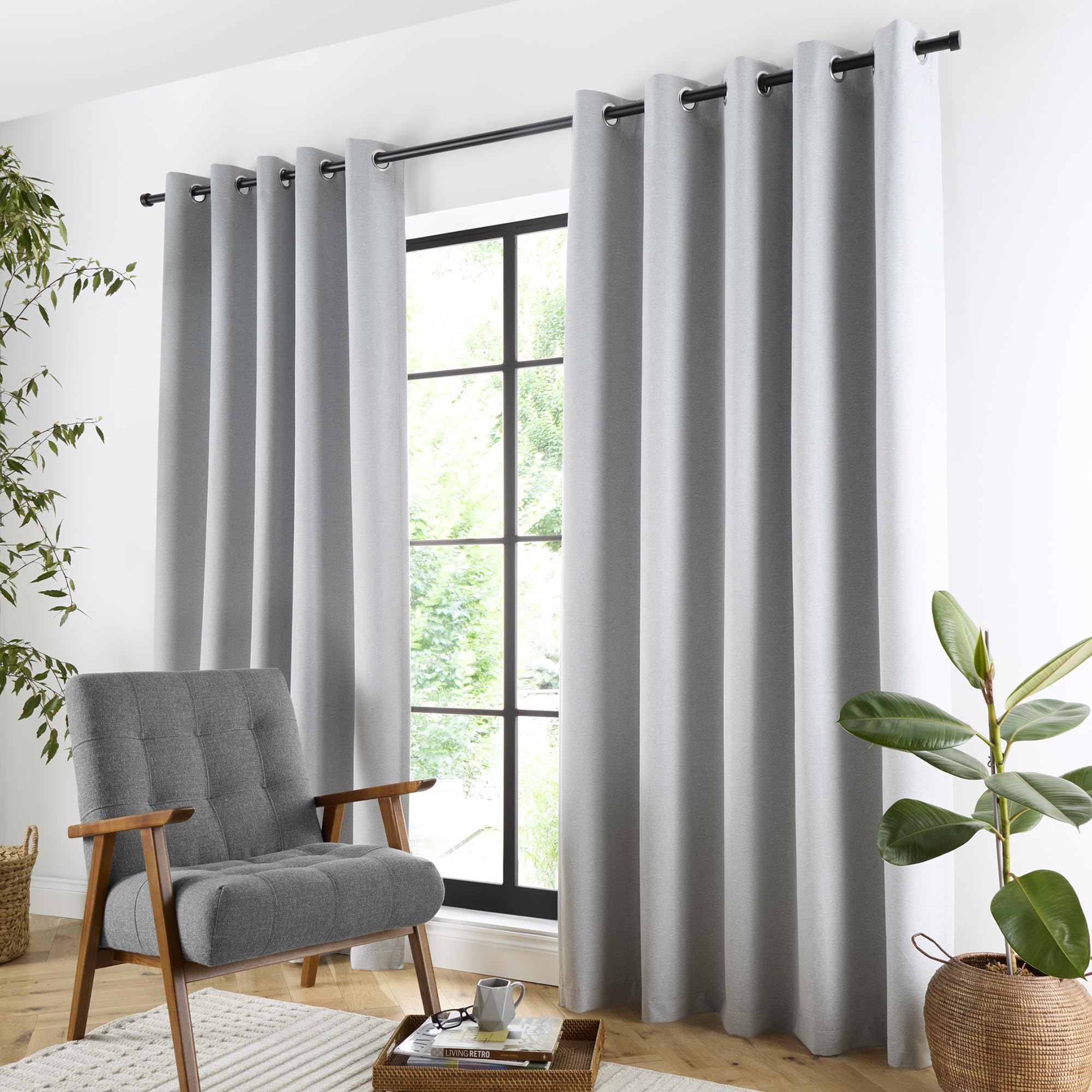 Curtina Plain Twill Silver Eyelet Curtains (117 x 137cm) – Lined – Polyester Window Curtains